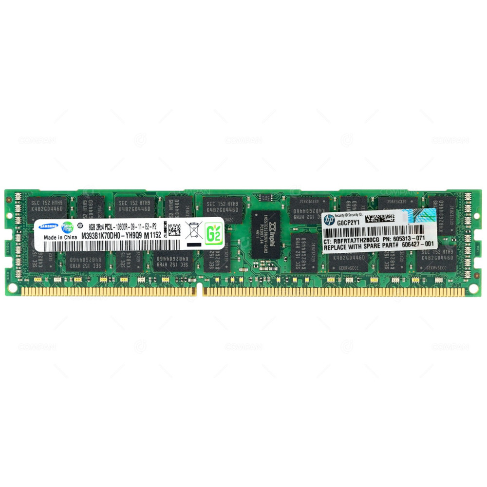 605313-071 HP DDR3 8GB 2RX4 PC3L-10600 1333MHZ CAS 9-9-9 RDIMM